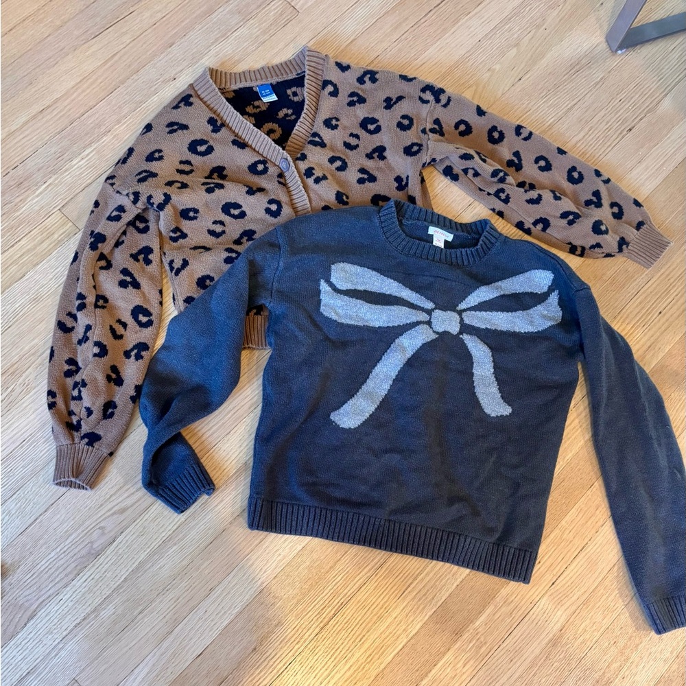 Joe Fresh Charcoal Knit Sweater and Old Navy leopard cardigan kids club